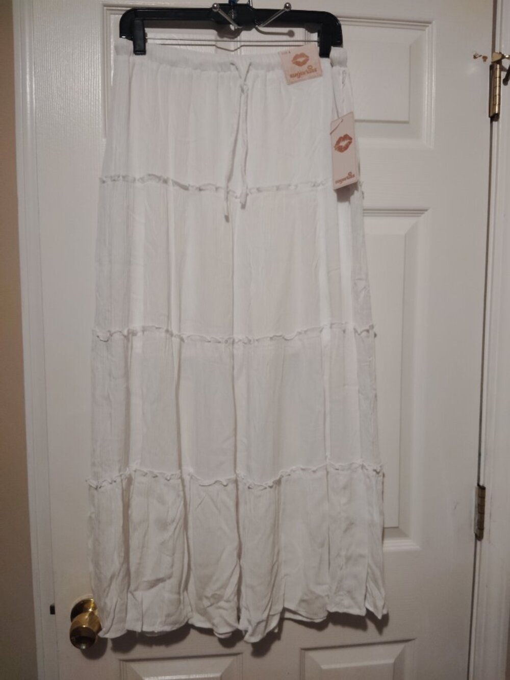Sugar Kiss White Tiered  Romantic Women Maxi Skirt Size Large Boho Cottagecore. - Picture 3 of 4